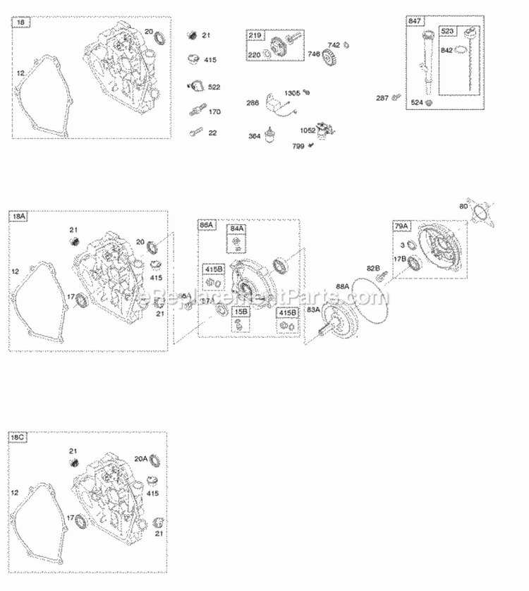 Crankcase Cover Gear Reduction Lubrication Diagram and Parts List for 12S435-0125-G8  Briggs and Stratton Engine